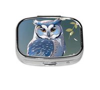 Small Blue Owl Printed Pill Organizer Daily,Portable Metal Travel Pill Case Box for Purse and Pocket