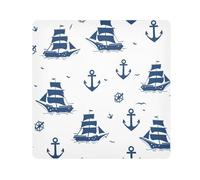 Small Blue Ships Camera Wrap Cloth, Squares Magic Self-Adhesive Cloth for Lens Camera Anti-Scratch Lens Protector Makeup Wrap Cloth Bag 13.8" x 13.8"