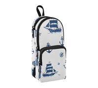 Small Blue Ships Pencil Case, Big Capacity Pen Bag with Compartment Students Schoolbag Shape Stationery Organizer Pencil Pouch Marker Case for School Office Work