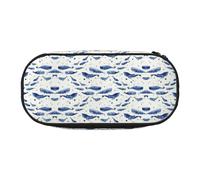 Small Blue Whale Swimming Cute Aesthetic Big Capacity Zipper Pencil Cases Pen,Portable Office Desk Organizer for Adults