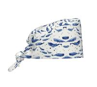 Small Blue Whale Swimming Premium Bouffant Scrub Caps - Satin Lined Surgical Caps with Adjustable Strap for Men and Women, Black, One size