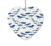 Small blue whale swimming Print Xmas Ceramic Ornaments Christmas Tree Porcelain Hanging for Home Office Decor Gifts