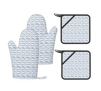 Small blue whale swimming Printed Kitchen Set with Heat Resistant Oven Mitts & Non-Slip Pot Holders for Baking Grilling