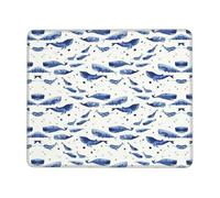 Small Blue Whale Swimming Thick Comfort Mouse Pad with Lock Edge Design, Large Non-Slip Rubber Base Desk Mat for Office