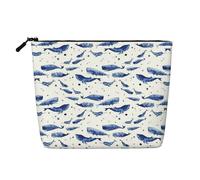 Small Blue Whale Swimming Water Resistant Pouch Women's Organizer, Fake Hemp Makeup Bag Large Cosmetic Travel Case