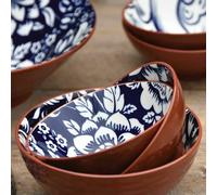 Small Blue & White Florido Floral Terracotta Rice Bowl, Mediterranean Serving