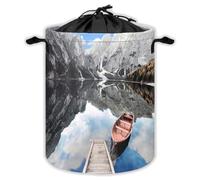 Small Boat On The Lake Laundry Hampers With Drawstring Nature Laundry Baskets For Bathroom European Landscape Portable Clothes Storage Organizer Basket Mountain Water W 35 L 44 Cm