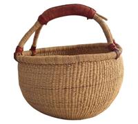 Small Bolga Round Basket approx. 20 cm - Original African Basket from Ghana for Children and Decoration with Leather Handle - Handmade & Fair Trade