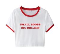 Small Boobs Big Dreams Crop T-Shirt Women Y2K Cropped Tops E-Girls Teen Crew Neck Short Sleeve Slim Fit Tshirts Streetwear