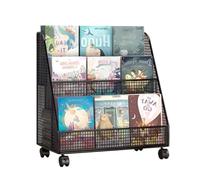 Small Bookcase Book Shelf Organizer Floor Shelves, Storage Cart Bookshelf with Wheels, Office Organization Reading Shelf Movable Trolley for Kitchen Bathroom Office (Color : Nero)