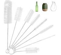 Small Bottle Brush Set, Nylon Straw Cleaner Pipe Brushes for Washing Narrow Neck Water Bottles Jars Teapot Spout (8 set,White)