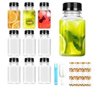 Small BPA-Free Plastic Bottles With Lids - 5oz/150ml, 9pcs Leak-Proof Mini Bottles for Smoothie, Juice, Water, Milk - Reusable Ginger Shot Containers for Mini Fridge (Black)