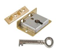 Small Brass Half Mortise Chest or Box Lock w/Skeleton Key | S-8 (with One Key)