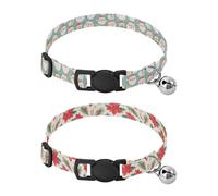 Small Breed Dog Collar Adjustable Girl and Boy Dog Collars 2 Pcs Christmas Head Santa Pattern Watercolor Christmas Pattern Poinsettia Spruce