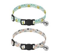 Small Breed Dog Collar Quick Release Buckle Female Dog Collars 2 Pack Cute Little Monsters Green Yellow Cute Cat Faces Pattern Colorful