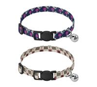 Small Breed Dog Collar Quick Release Buckle Girl & Boy Dog Collars Set of 2 Boho Chic Purple Water Lily Plaid Boho Chic Red Flowers Brown Plaid