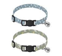 Small Breed Dog Collar Release Buckle Collars for Girl and Boy Dogs 2 Pcs Light Blue White Balloons Flower Doodles Sage Green