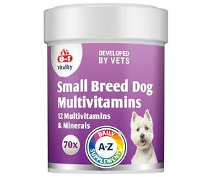 Small Breed Dog Multivitamins Nutritional Supplement - 12 multivitamins and essential minerals - 70 tablets - for active lifestyle and immunity