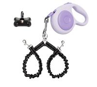 Small Breed Dual Retractable Dog Leash (Up to 77 Lbs Each) One-Button Break and Lock, Non-Slip Grip, Double-Headed, 16-Foot Extendable Pet Leash with Poop Bags, and 360° Tangle-Free (Purple, Medium)