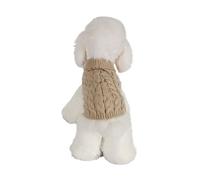 Small breed poodle acrylic thermal clothing, multi-colored cable knit high-neck sleeveless, suitable for Teddy and Bichon Frise(Khaki,S)