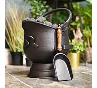 Small "Brindleton" Heavy Duty Coal Scuttle & Log Bucket with Shovel - Metal Fireplace Storage Container for Wood, Kindling & Ash - Fireside Accessory for Hearth, Cabin & Home