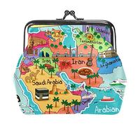 Small Buckle Coin Purse Cartoon Middle East Countries Map Pouch Kiss-Lock Clasp Change Purse Wallets