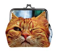 Small Buckle Coin Purse Cute Wink Cat Pouch Kiss-Lock Clasp Change Purse Wallets