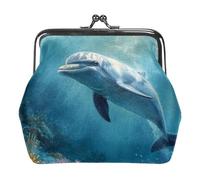 Small Buckle Coin Purse Dolphin Under The Sea Pouch Kiss-Lock Clasp Change Purse Wallets
