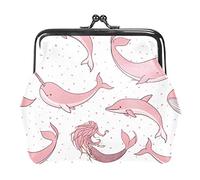 Small Buckle Coin Purse Pink Sea Dolphins Whales Mermaid Pouch Kiss-Lock Clasp Change Purse Wallets