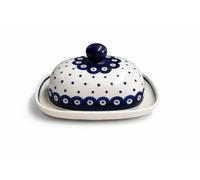 Small Bunzlauer Ceramic Butter Dish Oval 125 g with Saucer - Butter Bell for 1/2 Butter (Decor 28)