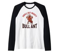 Small But Mighty Bull Ant Flexing Muscles Funny Strong Bug Raglan Baseball Tee