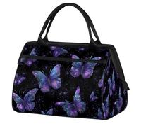 Small Butterflies Dark Purple Overnight Weekender Tote Bag for Women Men Foldable Travel Duffel Bags Lightweight Sports Gym Bag Waterproof Carry On Luggage Weekender Bag for Traveling Gifts