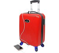 Small Cabin Luggage Case with USB Charging Port Travel Smart Hard Shell ABS RED by Vivien Kondor 2.67 kg, 360 Swivel Wheels, TSA Lock