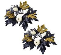 Small Candle Wreath Rings, 2Pcs Candle Rings Artificial Maple Leaves Fall Silk Halloween Mini Wreaths for Wedding Centerpiece Party Home Table Decor, Style1