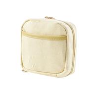 Small Canvas Makeup Bag with Compartments for Purse, Wide-open Makeup Pouch with Zipper and Keychain, Key Pocket Lipstick Bag Travel Organizer Bag, 02Light Yellow