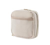 Small Canvas Makeup Bag with Compartments for Purse, Wide-open Makeup Pouch with Zipper and Keychain, Key Pocket Lipstick Bag Travel Organizer Bag, 01Beige