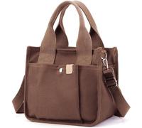 Small Canvas Tote Bag with Zipper, Canvas Multi-Pocket Crossbody Bag Purse Top Handle Satchel Handbags, Brown, S