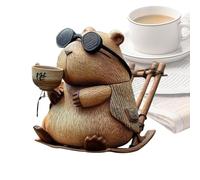 Small Capybara Ornament, Drinking Tea Figurine, 2.36x2.76 Inches Charming Animal Desk Decoration, Tabletop Tea Theme Decor, Home TV Cabinet Coffee Table, Windowsill Office Birthday Holiday