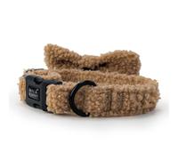 (Small, Caramel) HugglePets Skye & Murphy Teddy Dog Collar & Bow Tie