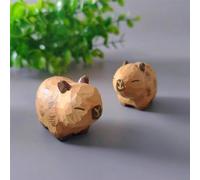 Small Carved Wooden Capybara Figurines, 2PCS Handmade Capybara Sculpture Craft Set, 1.1" Cute Animal Statues,Home Decor Art Carving Work, Wood Animal Ornament