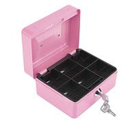 Small Cash Box, 6in Petty Cash Box Mini Lockable Steel Cash Box with 2 Keys and 6 Compartment for Loose Money Coins Jewelry, 5.9" x 4.72" x 2.95"(Pink)