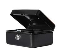 Small Cash Box with Key Lock, Parrency Portable Metal Money Box with Double Layer & 2 Keys for Security, 6 1/5" x 5" x 3", Black