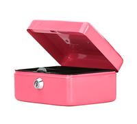 Small Cash Box with Key Lock, Parrency Portable Metal Money Box with Double Layer & 2 Keys for Security, 6 1/5" x 5" x 3", Pink