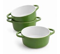 Small Casserole Dishes for Oven, Set of 3 Ceramic Baking Dishes with Handles, 550ml Solid Light Green Outside White Inside Ovenproof Mini Ramekins Bakeware for Lasagna, Pie, Tapas & Soufflé