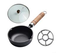 Small Cast Iron Pan for Frying Eggs and Heating Milk, Easy to Clean Non, Great for Daily Cooking (13 * 5cm+cover+rack)