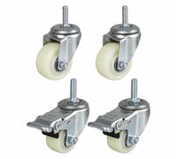 Small Castor Wheels For Furniture,1.5 Inch/2 Inch White Nylon Swivel Castors Wheels,Threaded Silent Castors,Office Chair Caster,Trolley Caster,2Nobrakes+2Brakes-40mm/M10x25mm
