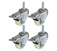Small Castor Wheels For Furniture,1.5 Inch/2 Inch White Nylon Swivel Castors Wheels,Threaded Silent Castors,Office Chair Caster,Trolley Caster,4Brakes-40mm/M8x25mm