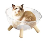 Small Cat Bed - Clear Acrylic Dome Nest with Wooden Base, Indoor Activity Centre for Lounging, Resting, Playing | Comfortable Pet House, Suitable for Kittens, Cats, Puppies, Living