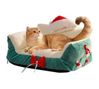 Small Cat Bed - Plush, 15x15x6in Winter Sleeping Christmas Design | Soft Calming Pet Bed, Washable, Non-Slip, Indoor Beds For Home, Apartment, Salt