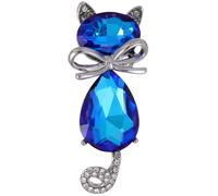 Small Cat Brooch Blue Brooches - Diamond Crystal Animal Anti Exposure Elegant Rhinestone Animals Pins Broach Alloy Cat Shaped Dresses Pin Silver Clothes Accessories UB7536